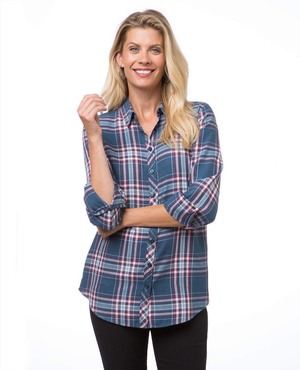 Women's petrol blue plaid shirt