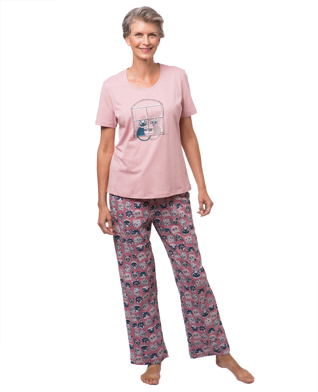 Women's cat print pyjama set
