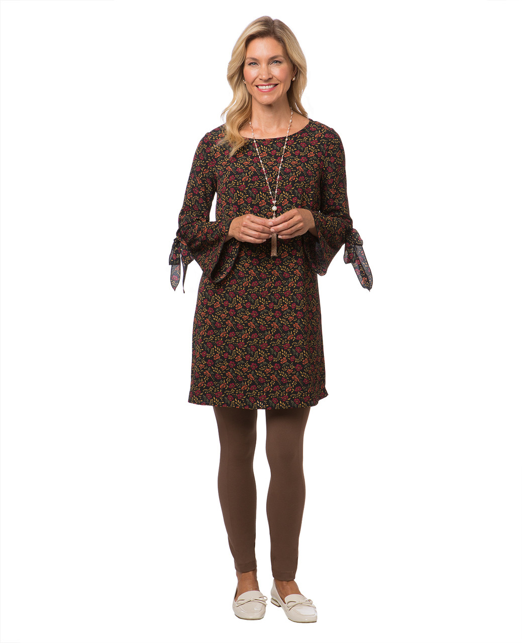 Women's floral print tunic with bell sleeves