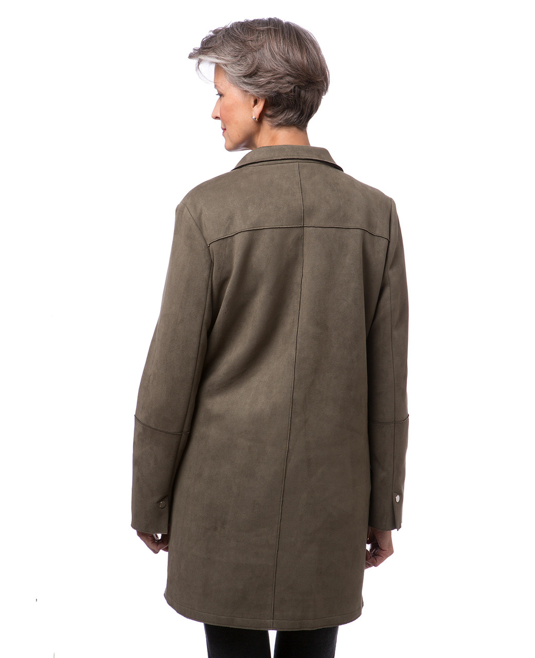 Women's green longline faux suede coat