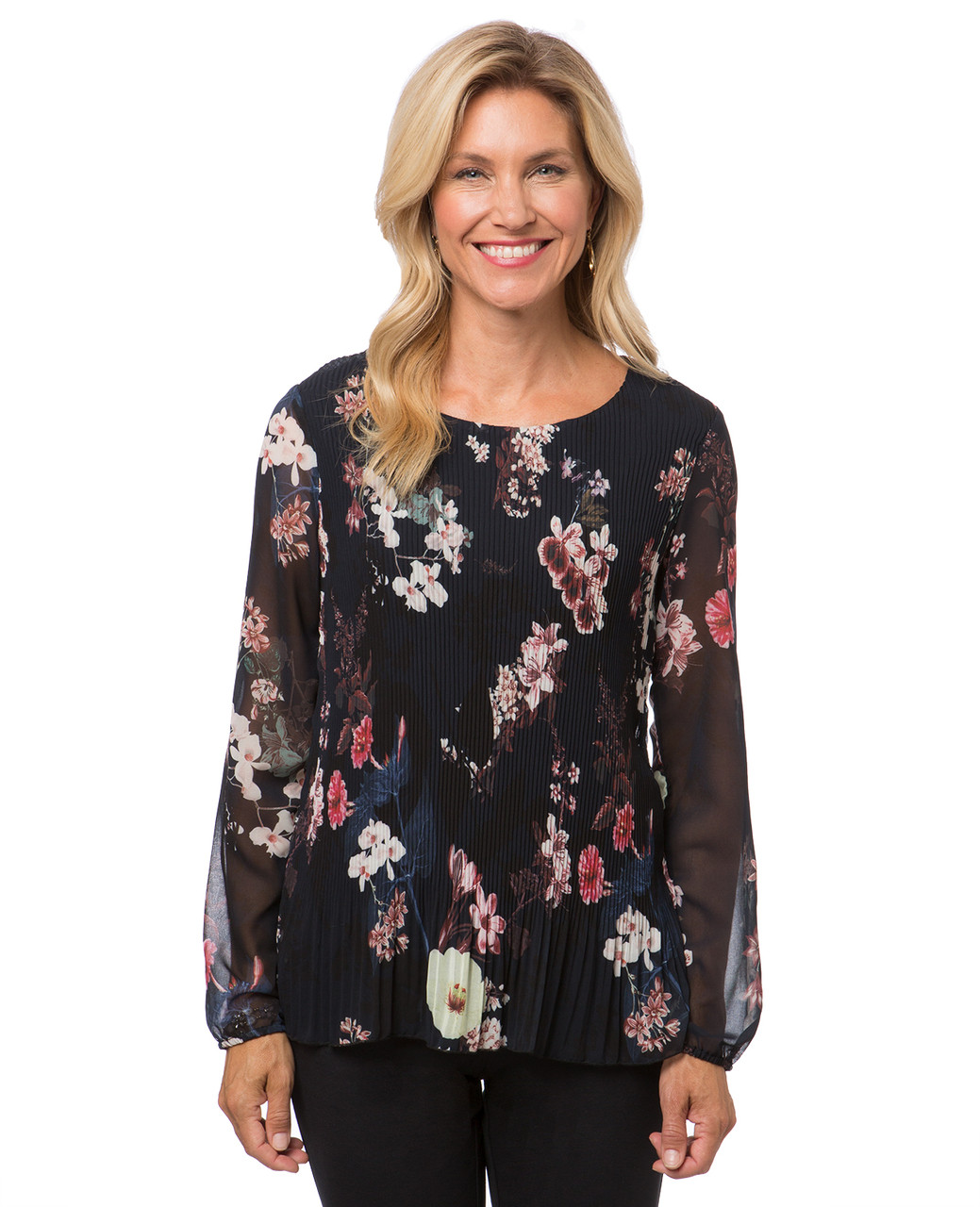 Women's Point Zero navy pleated floral blouse