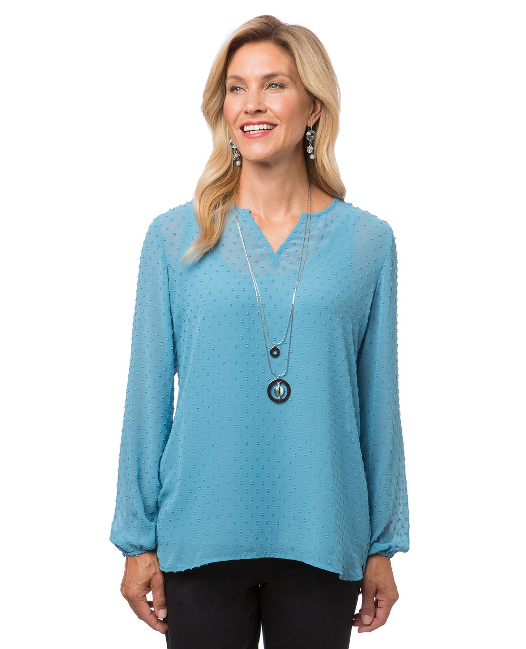 Women's long sleeve swiss dots blouse