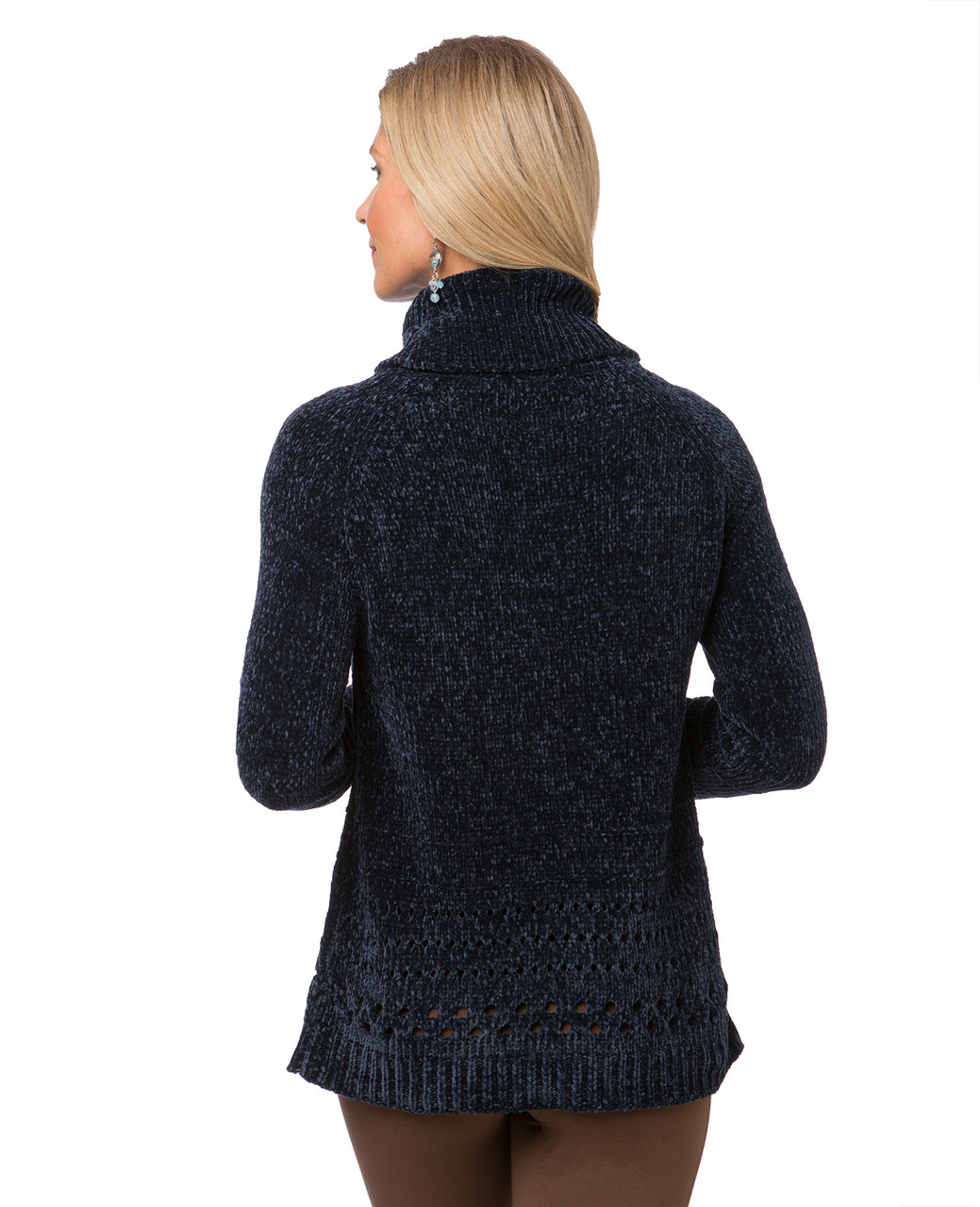 Women's Point Zero navy chenille cowl neck sweater