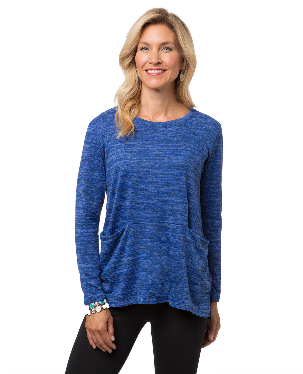 Women's blue knit sweater with pockets