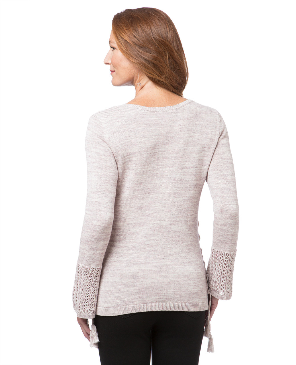 Women's pink flared sleeve crew neck sweater