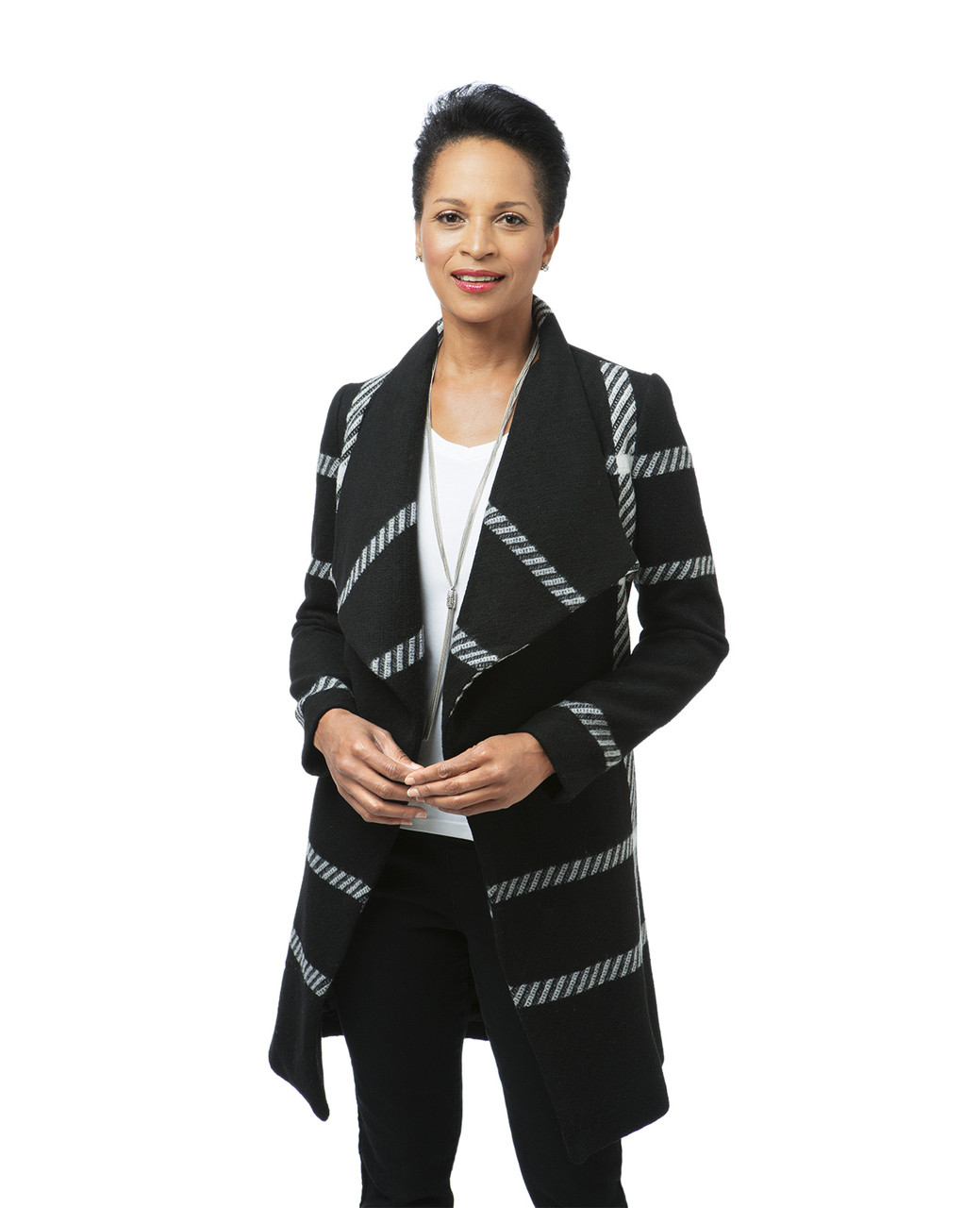 Women's grey draped wool blend coat
