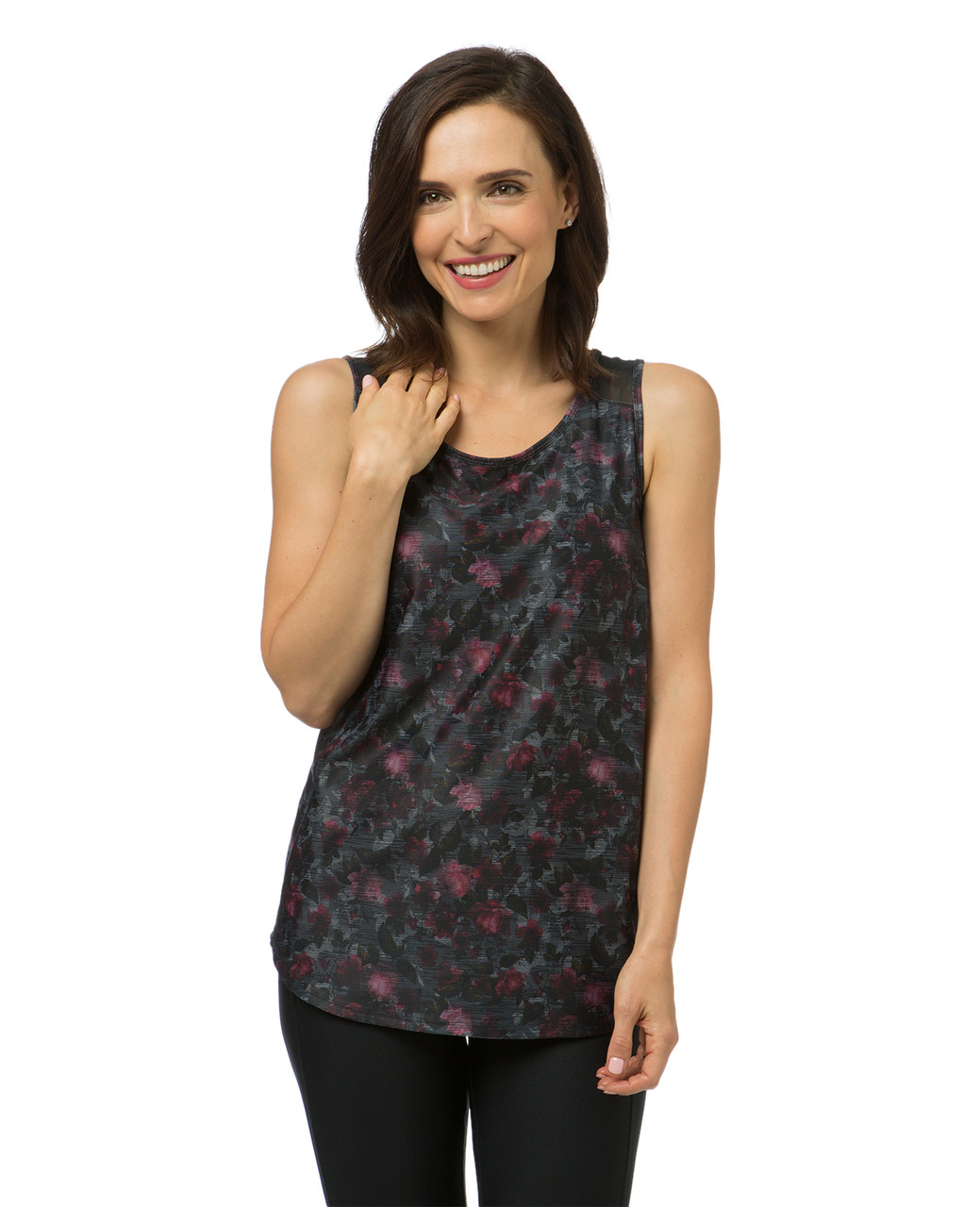 Women's purple printed mesh activewear tank top