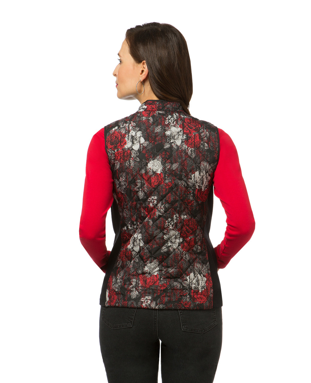 Women's quilted floral print vest