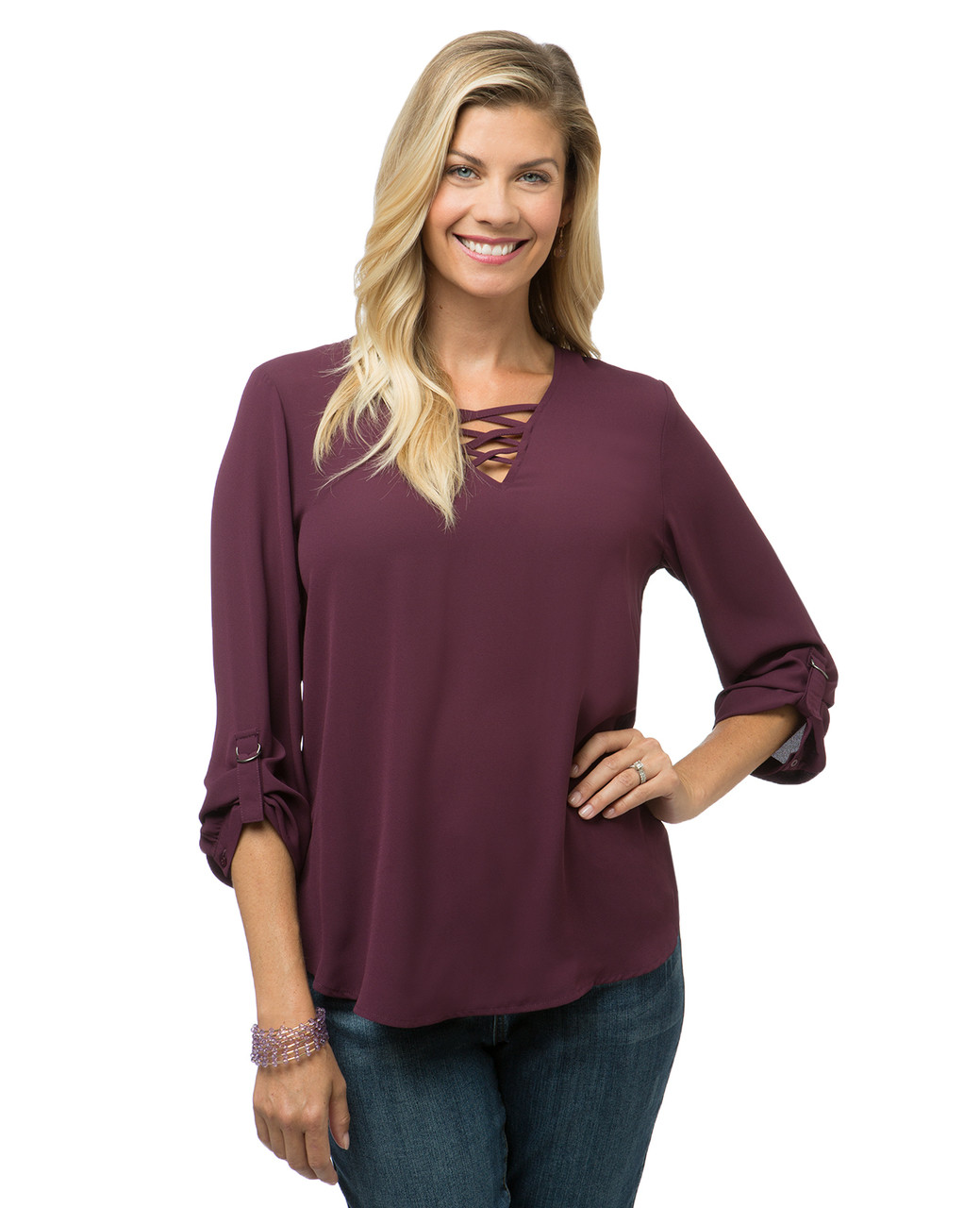 Women's three quarter sleeve V-neck blouse