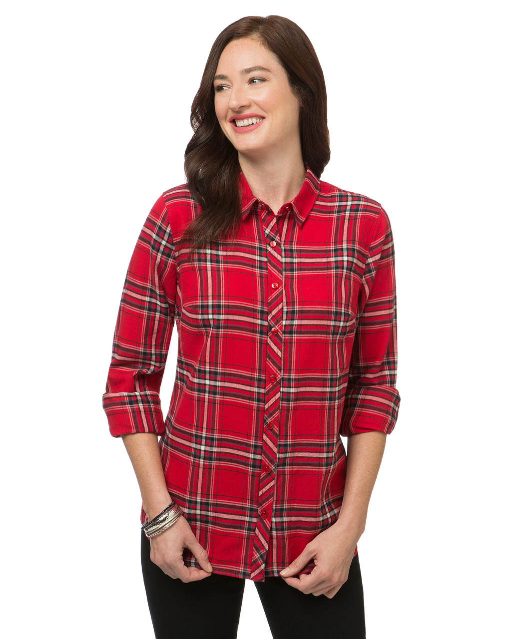Women's red plaid flannel shirt