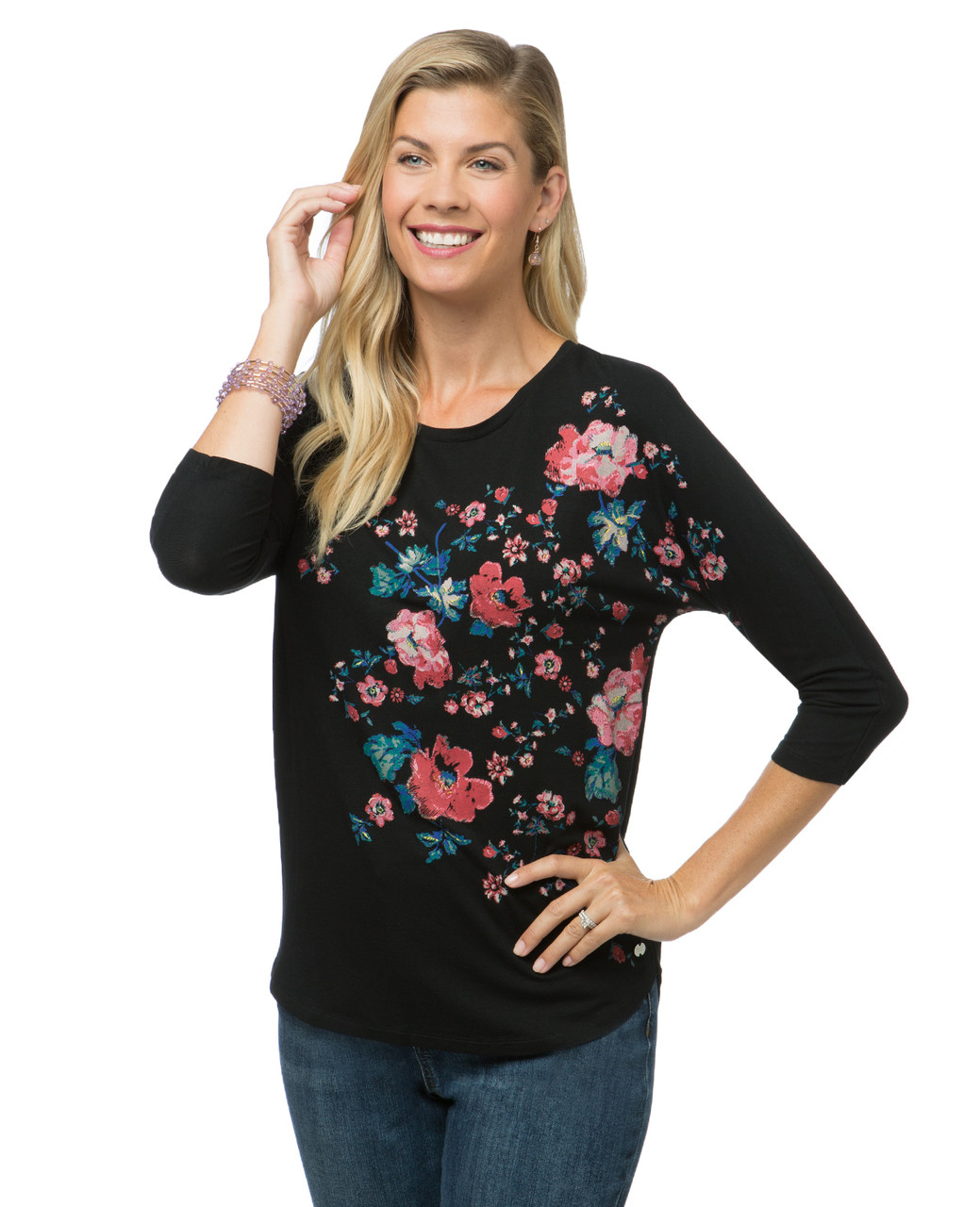 Women's black floral print top