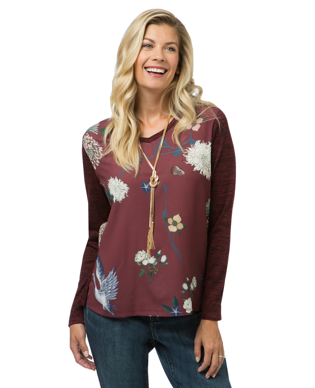 Women's long sleeve V-neck top