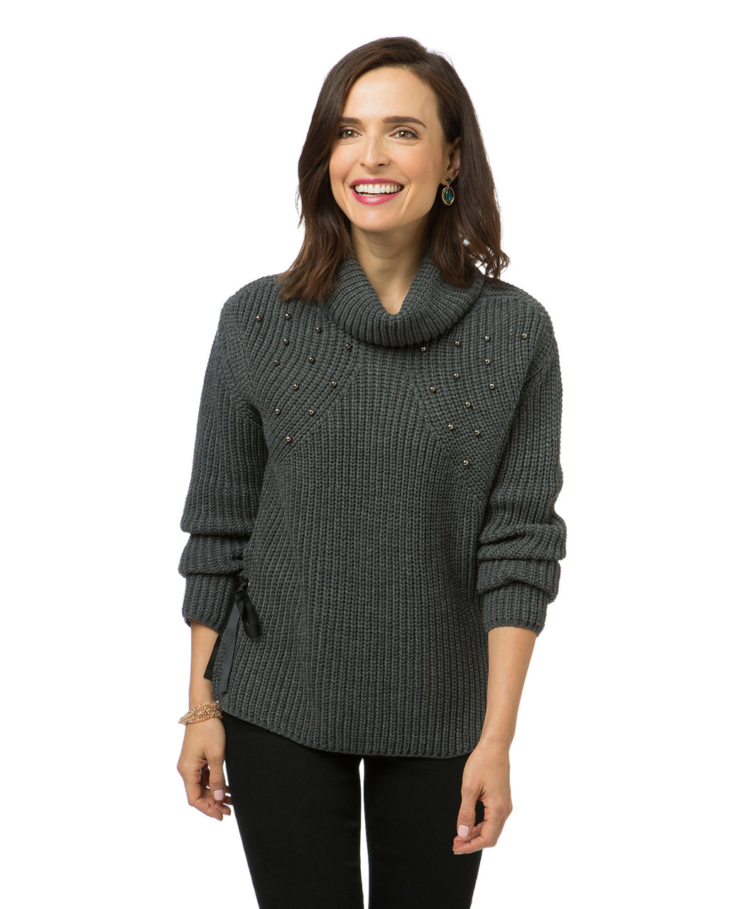 Women's grey cowl neck sweater