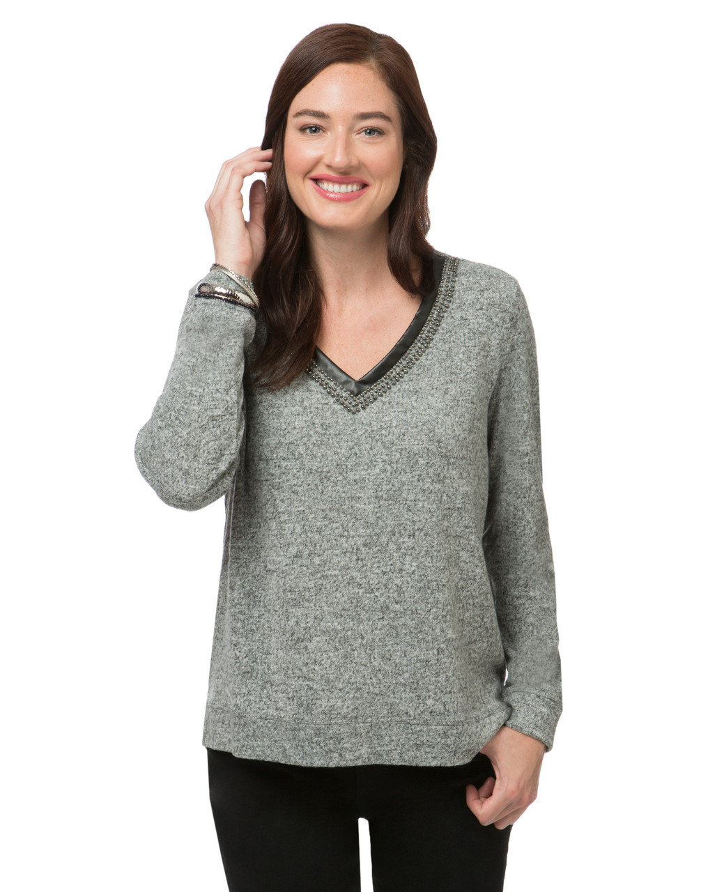 Women's grey V-neck sweater