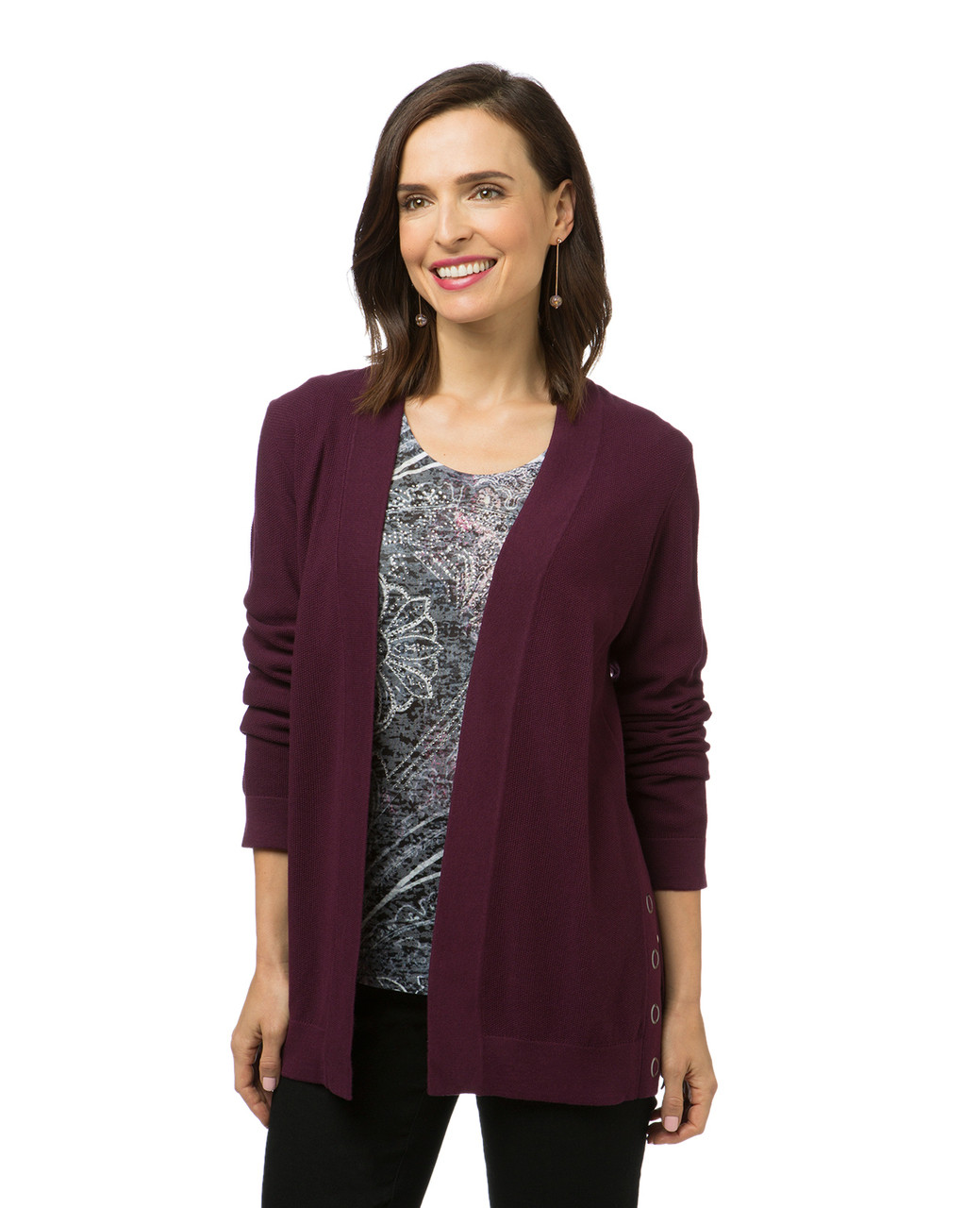 Women's burgundy open front cardigan
