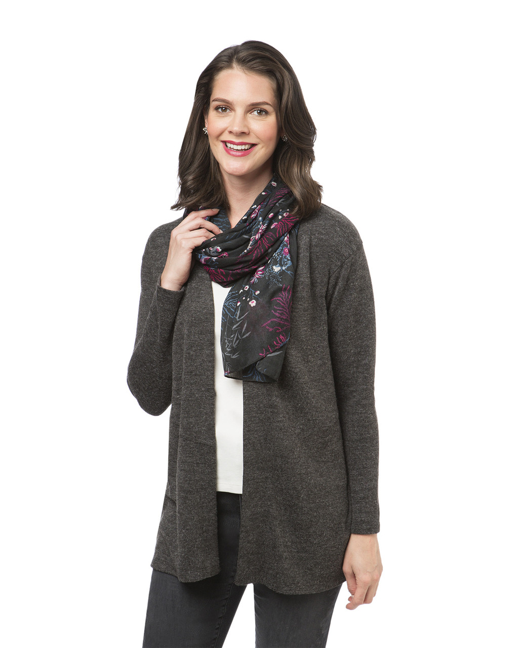 Women's purple floral print scarf