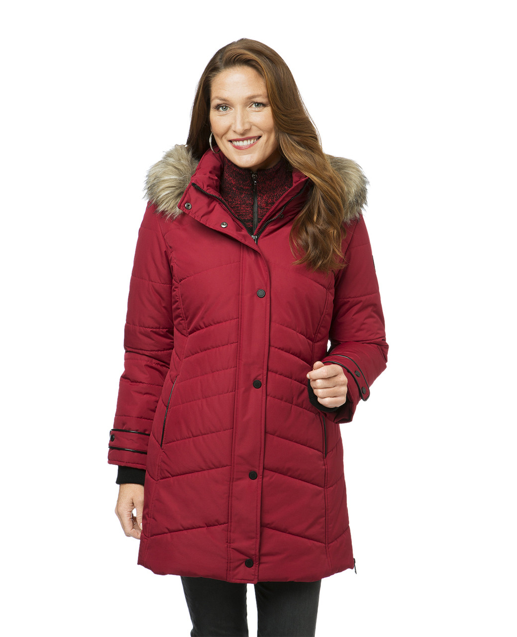 Women's red quilted winter jacket