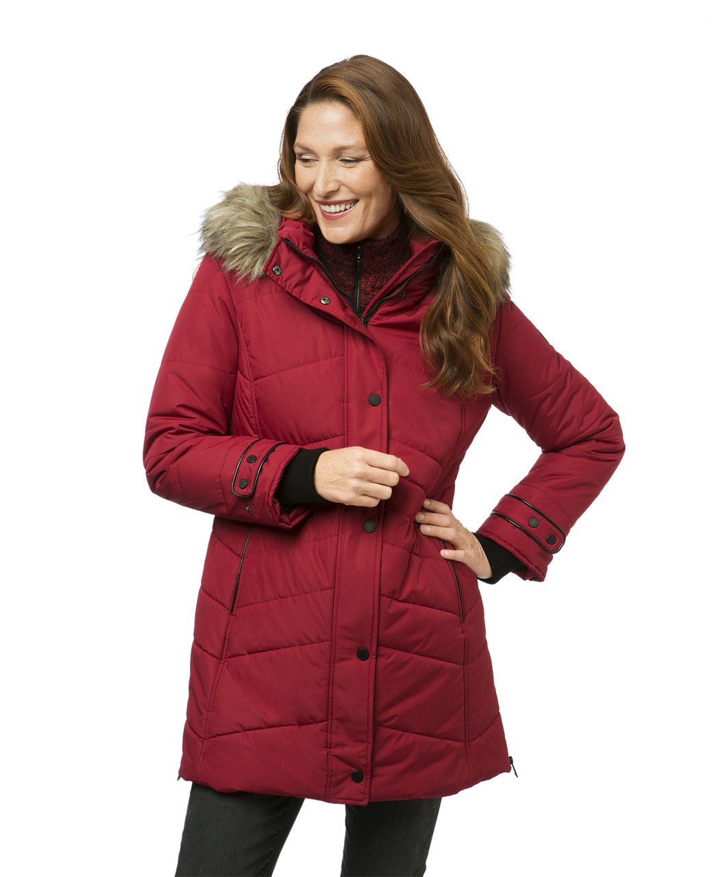 Women's red quilted winter jacket