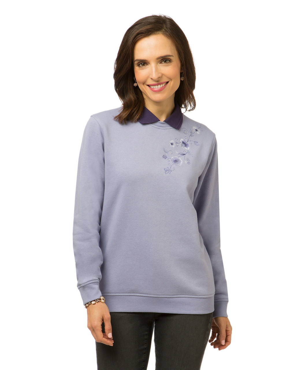 Women's floral print sweatshirt with collar