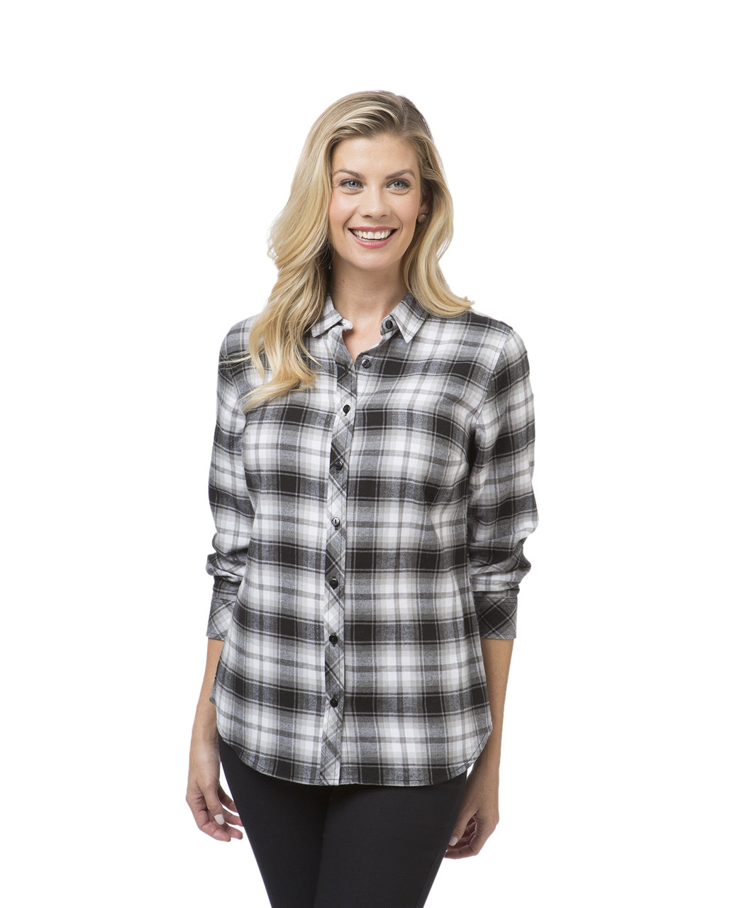 Women's black and white flannel plaid shirt