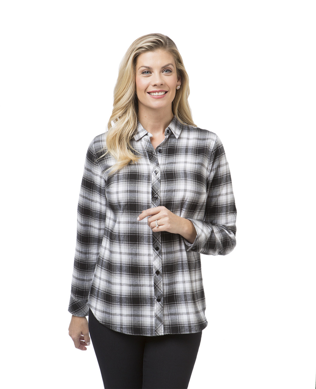 Women's black and white flannel plaid shirt