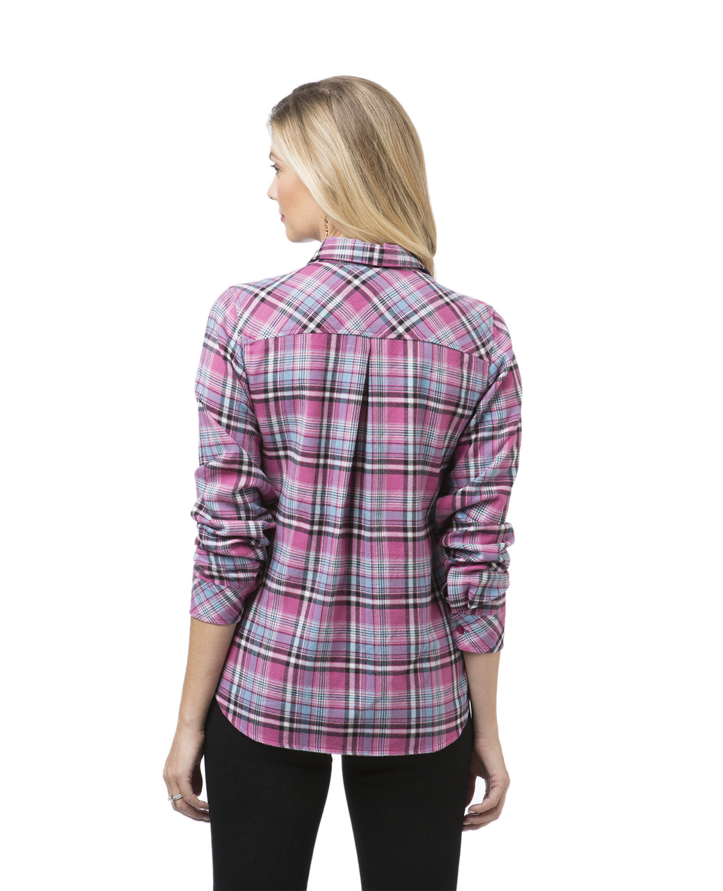 Women's pink flannel plaid shirt