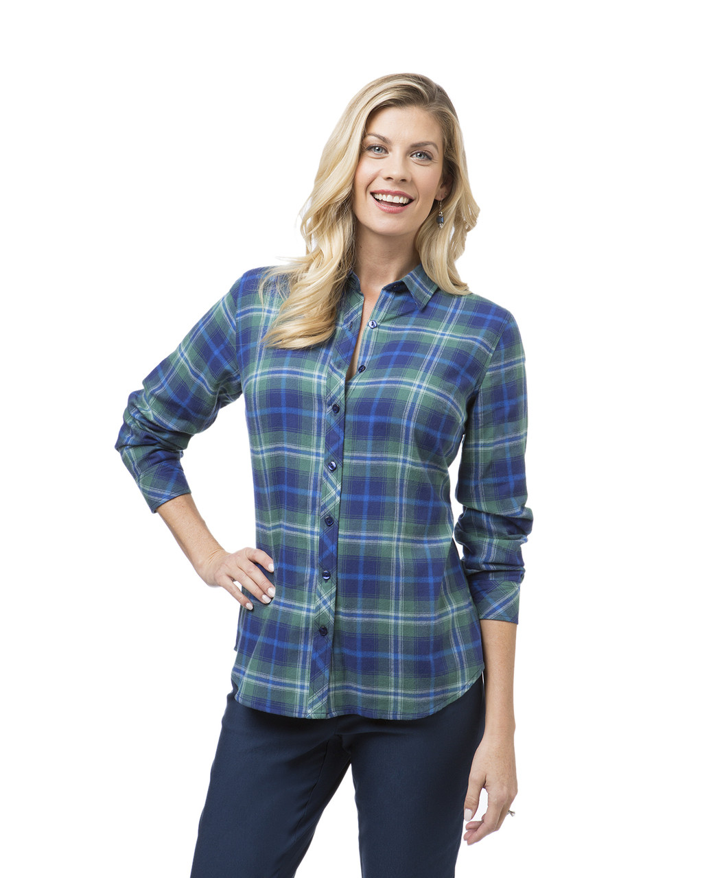 Women's blue flannel plaid shirt