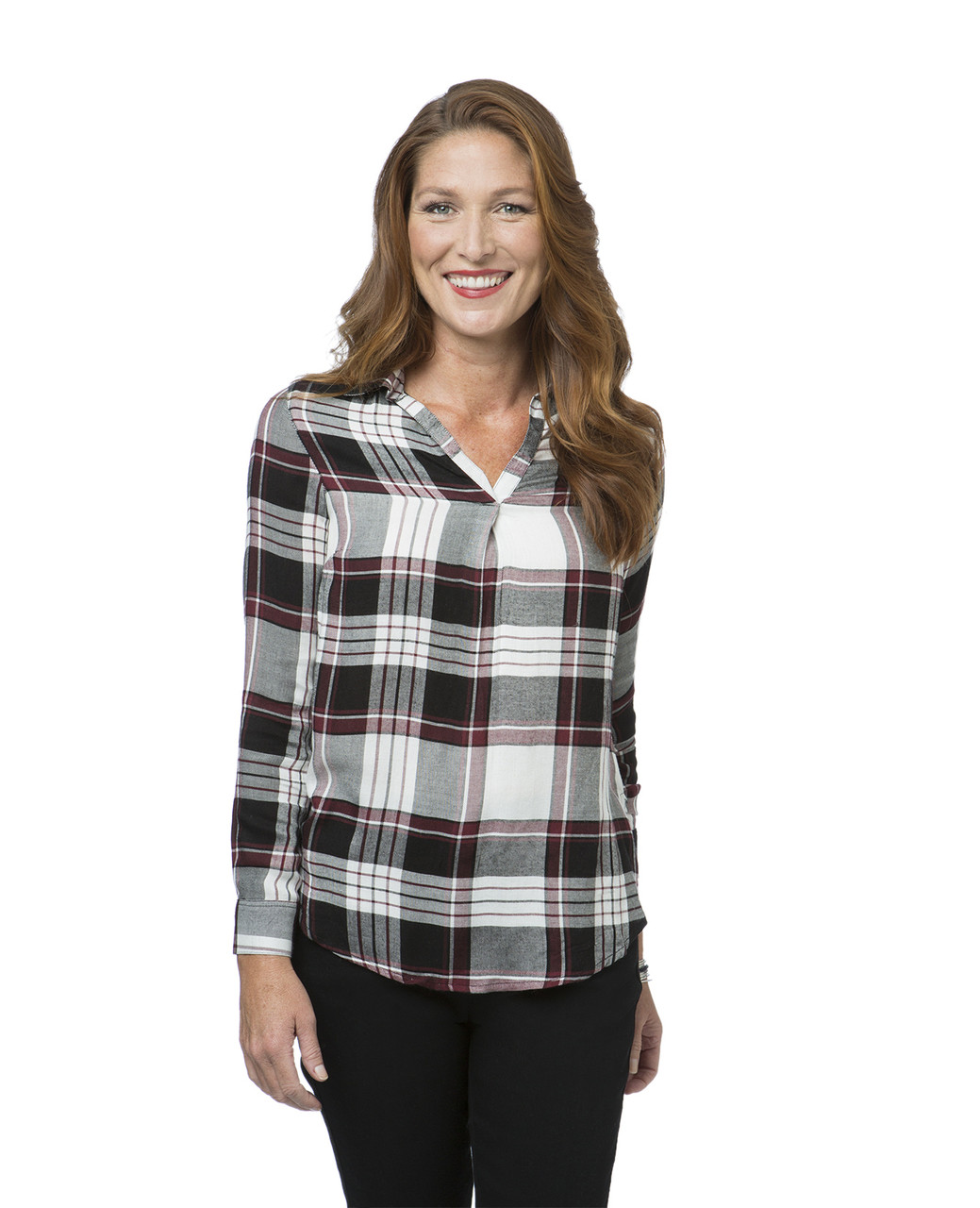 Women's high-low plaid shirt