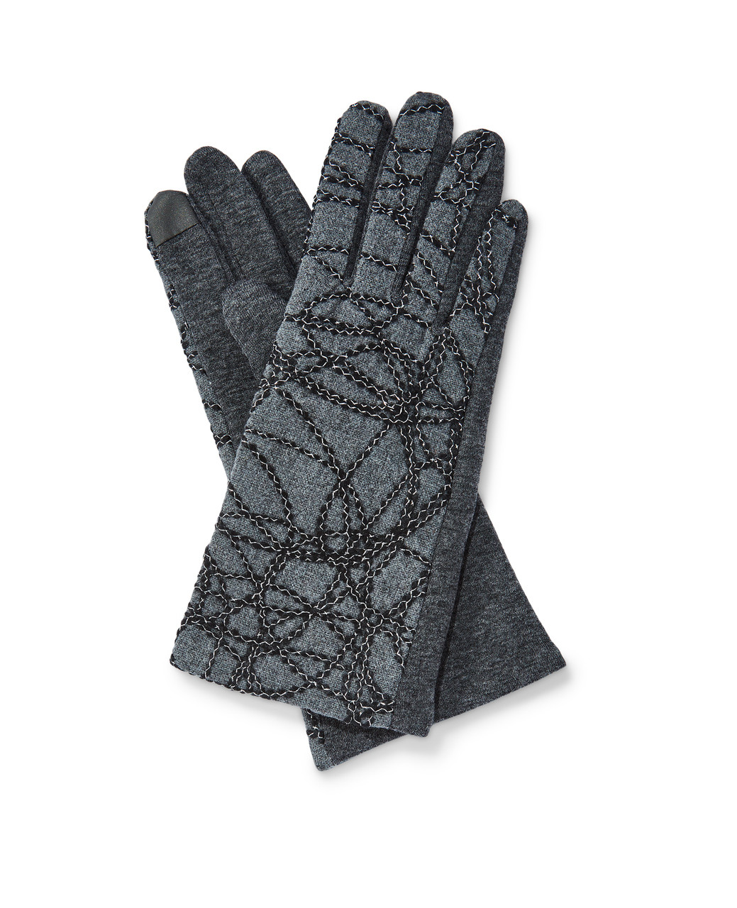 Women's grey embroidered winter texting gloves