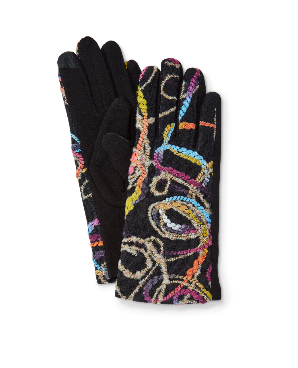 Women's black embroidered winter texting gloves