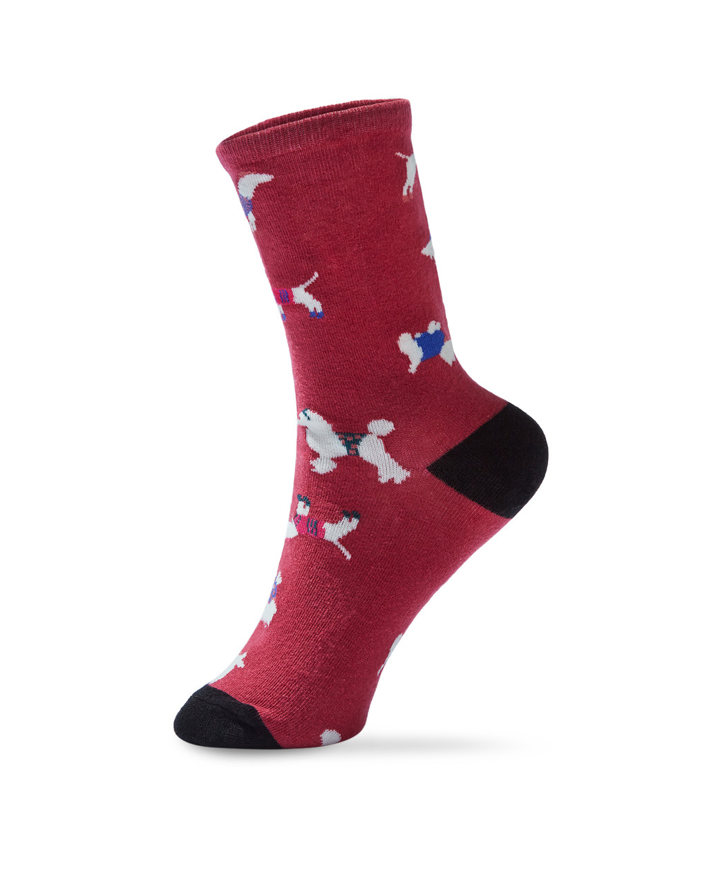 Women's pink dog patterned crew socks