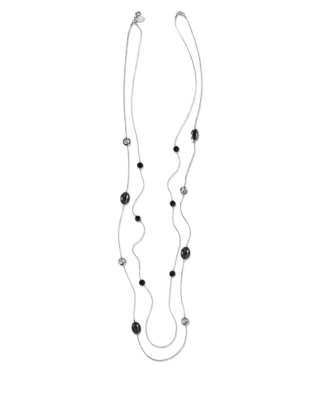 Women's silver tiered station necklace with black stones