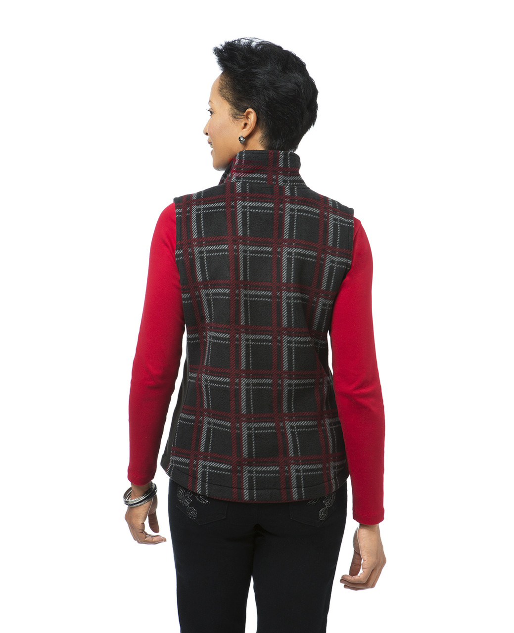 Women's black plaid winter vest
