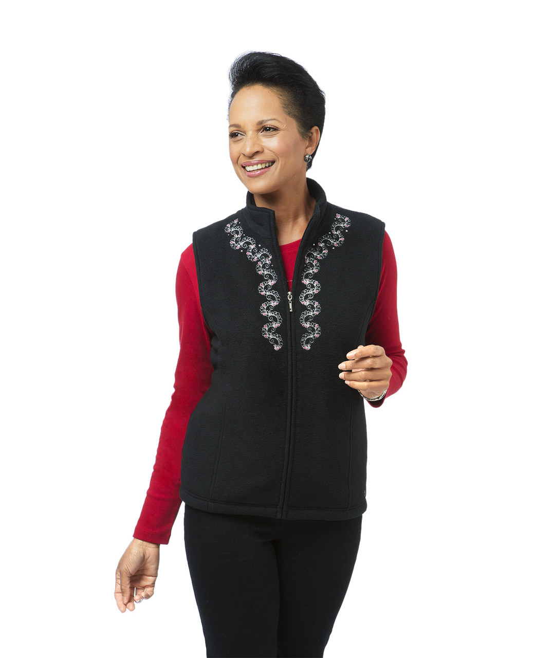 Women's black embroidered winter vest