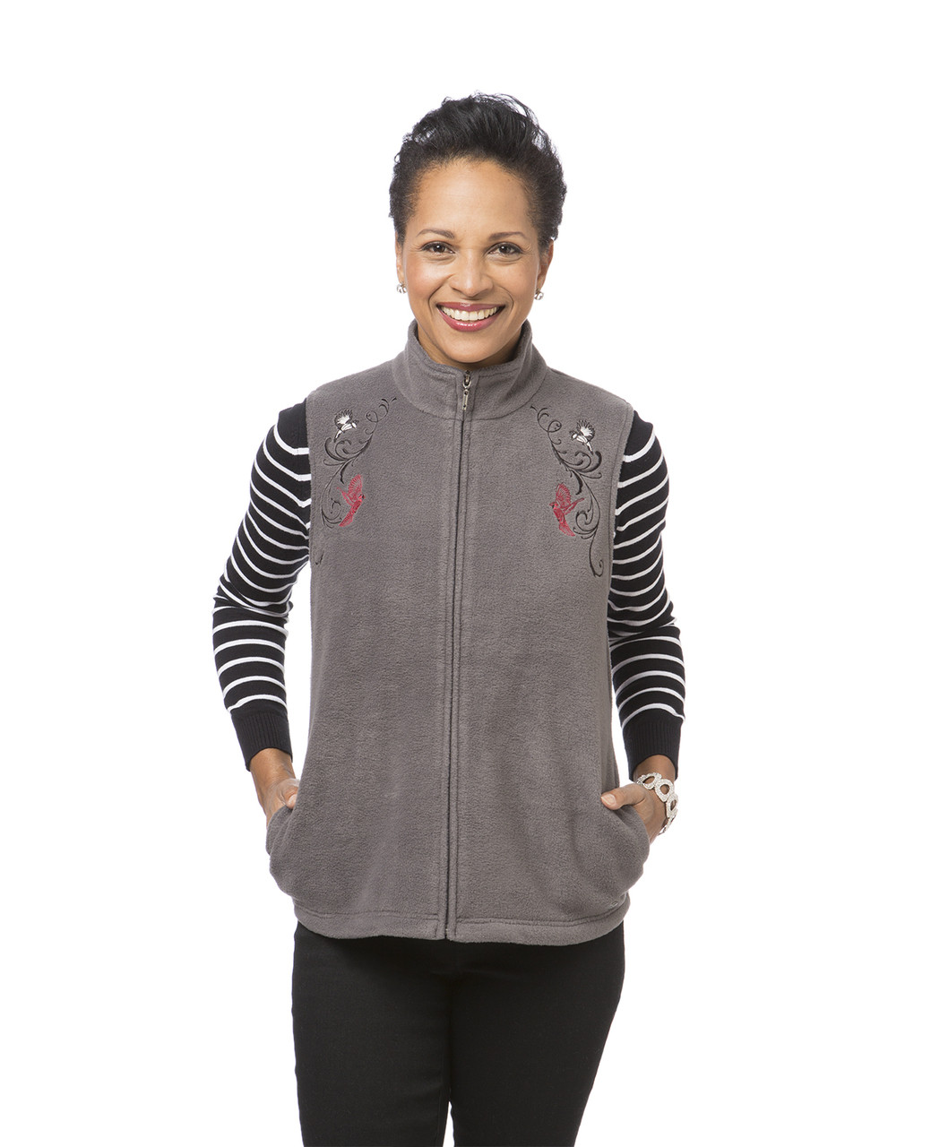 Women's grey embroidered winter vest