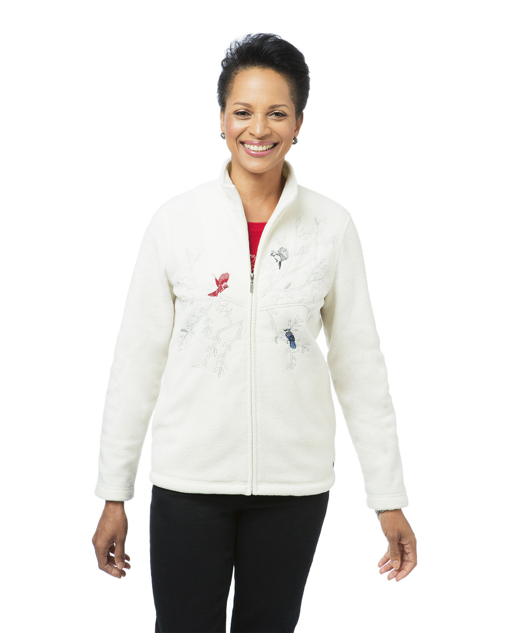 Women's white bird embroidered jacket