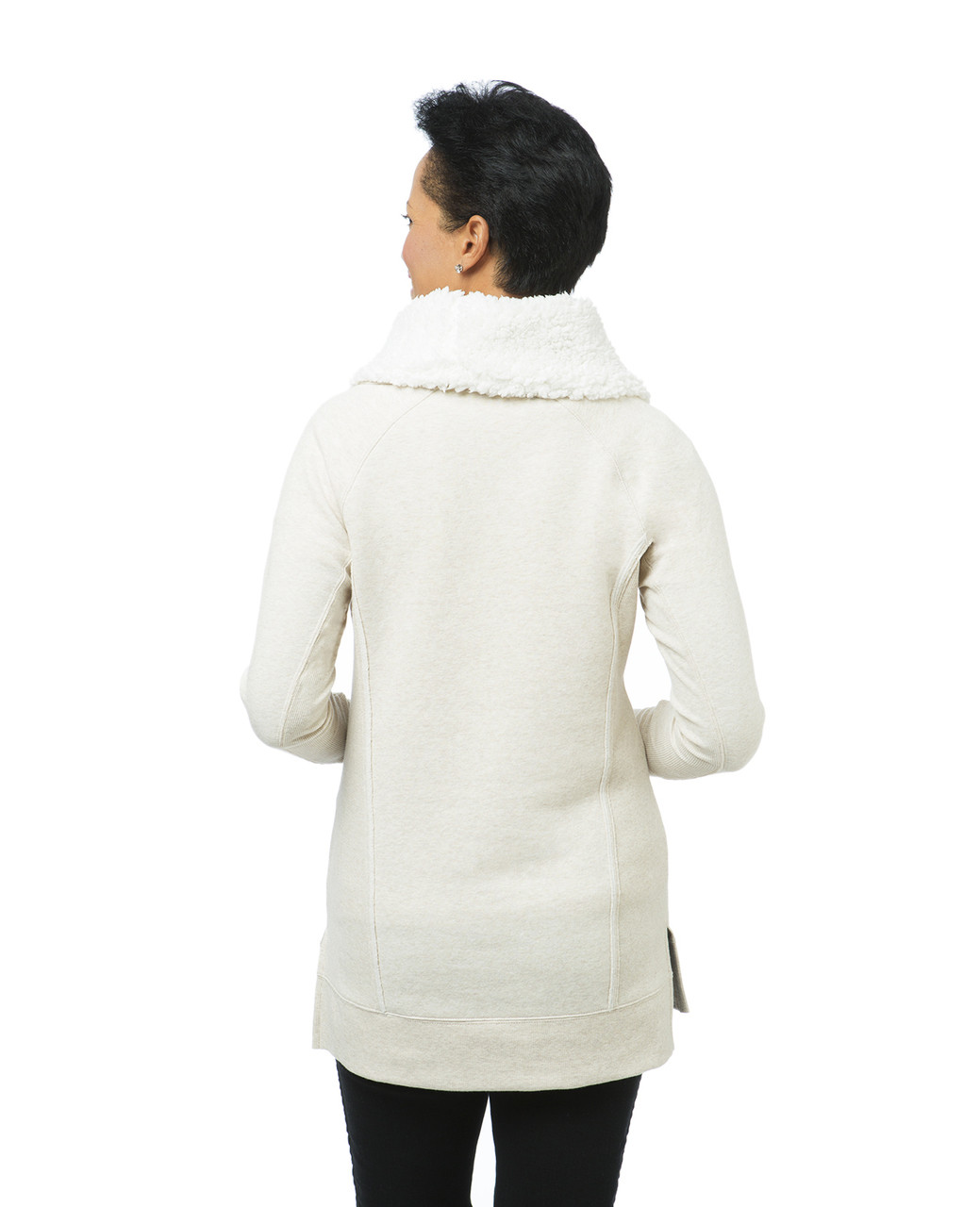 Women's beige cowl neck Sherpa pullover