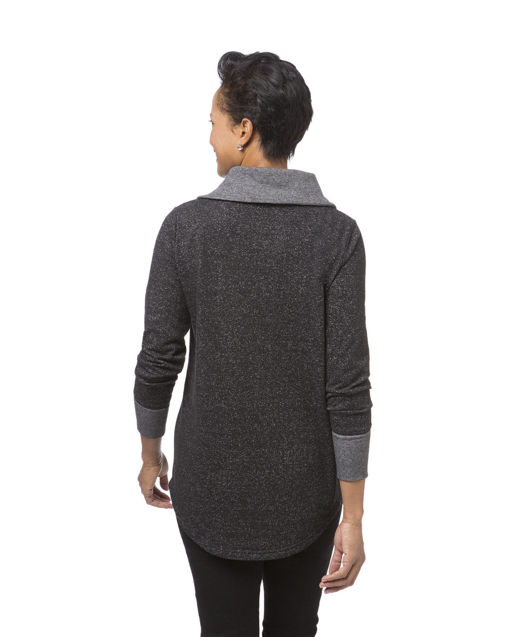 Women's black split neck pullover