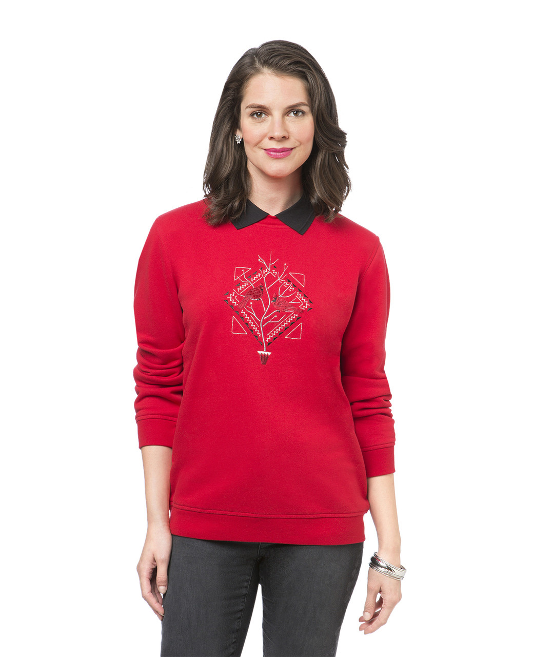 Women's red winter print sweatshirt