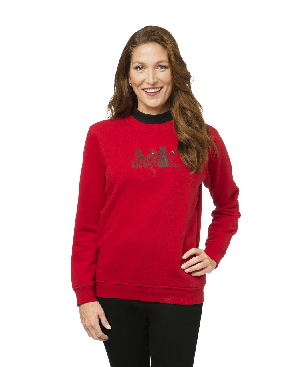 Women's red cat print sweatshirt