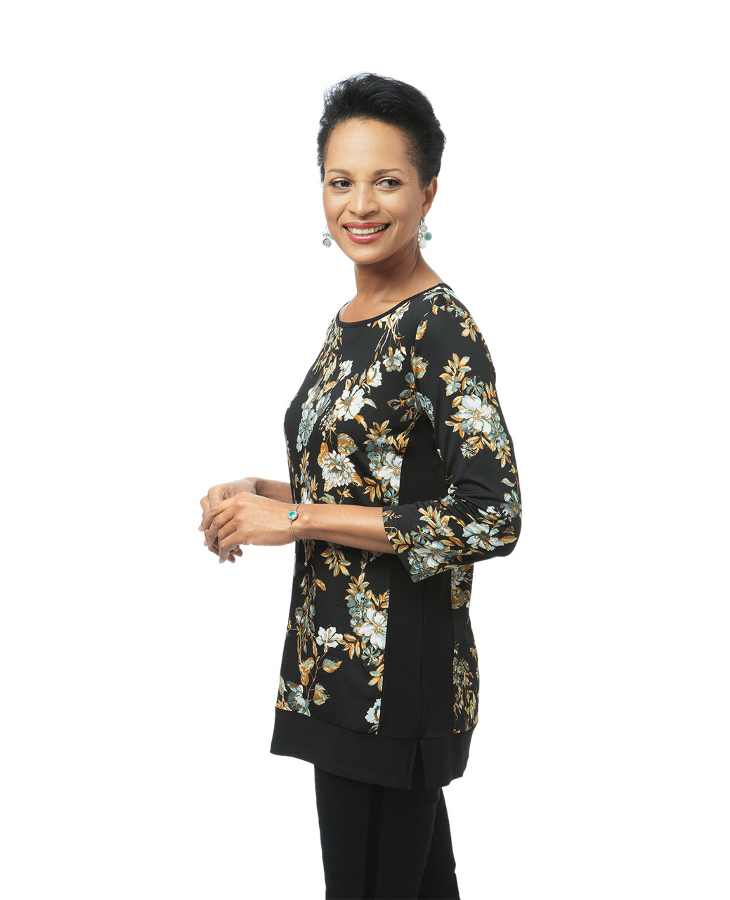 Women's black floral print tunic