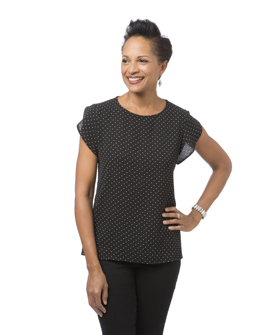 Women's black and white polka dot top