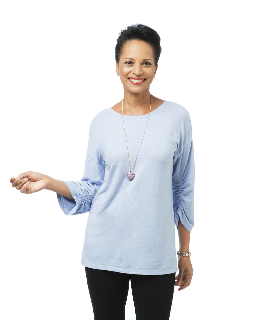 Women's light blue drop shoulder hacci top