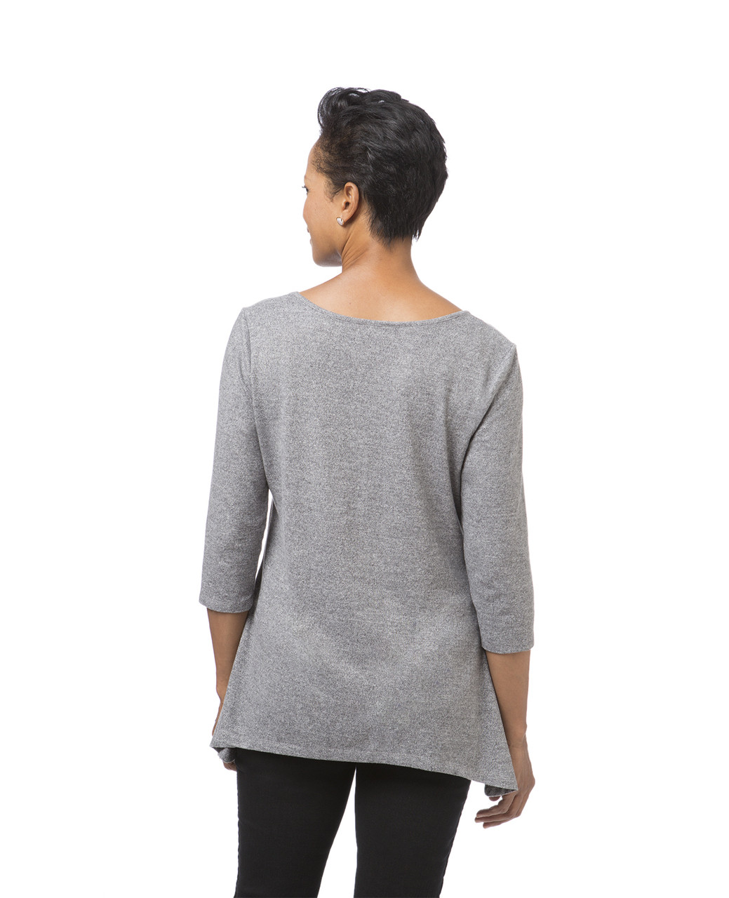 Women's light grey V-neck hacci top