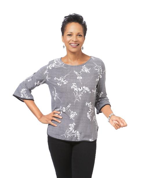 Bell Sleeve Micro Print Knit Top