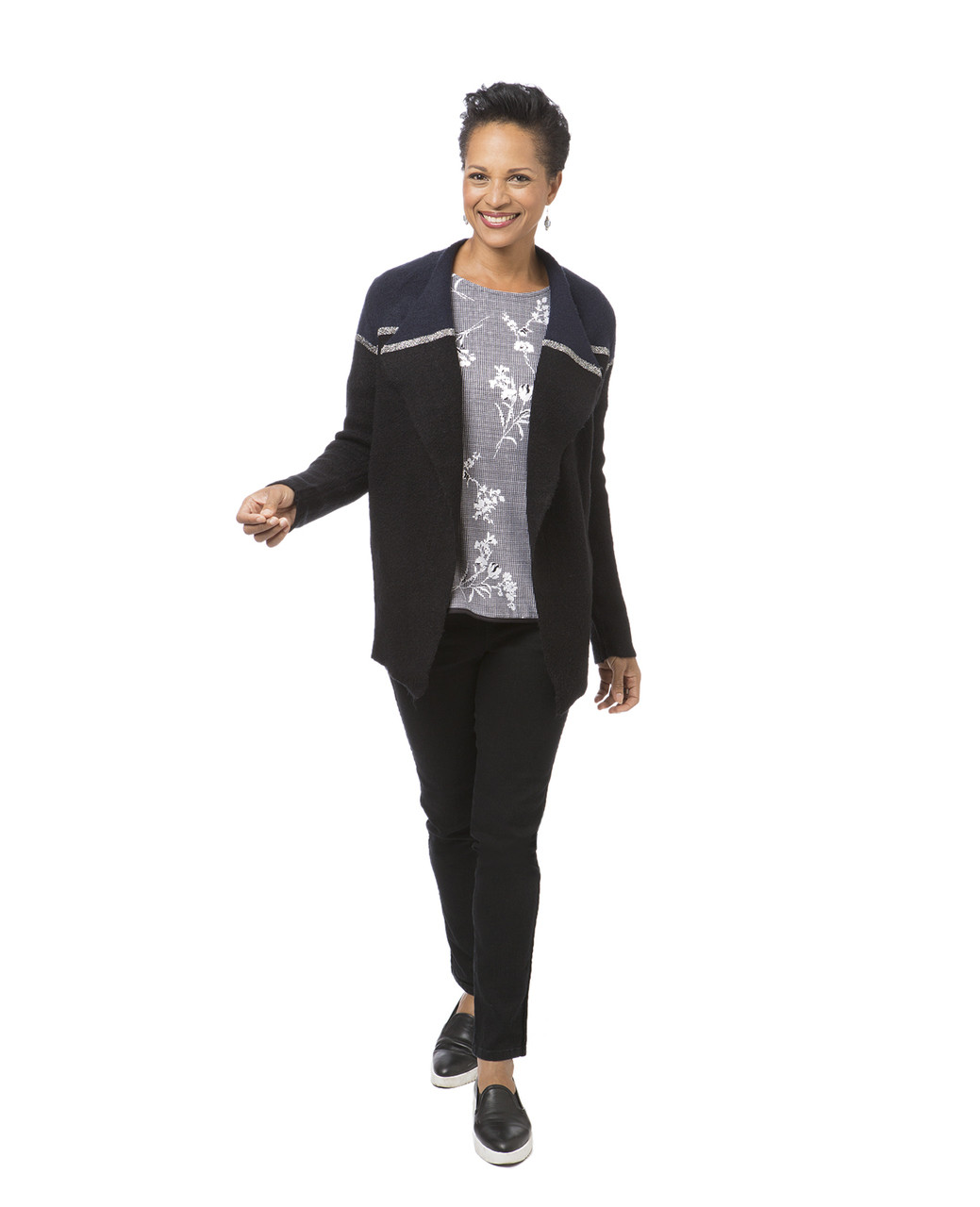 Women's black colour block cardigan