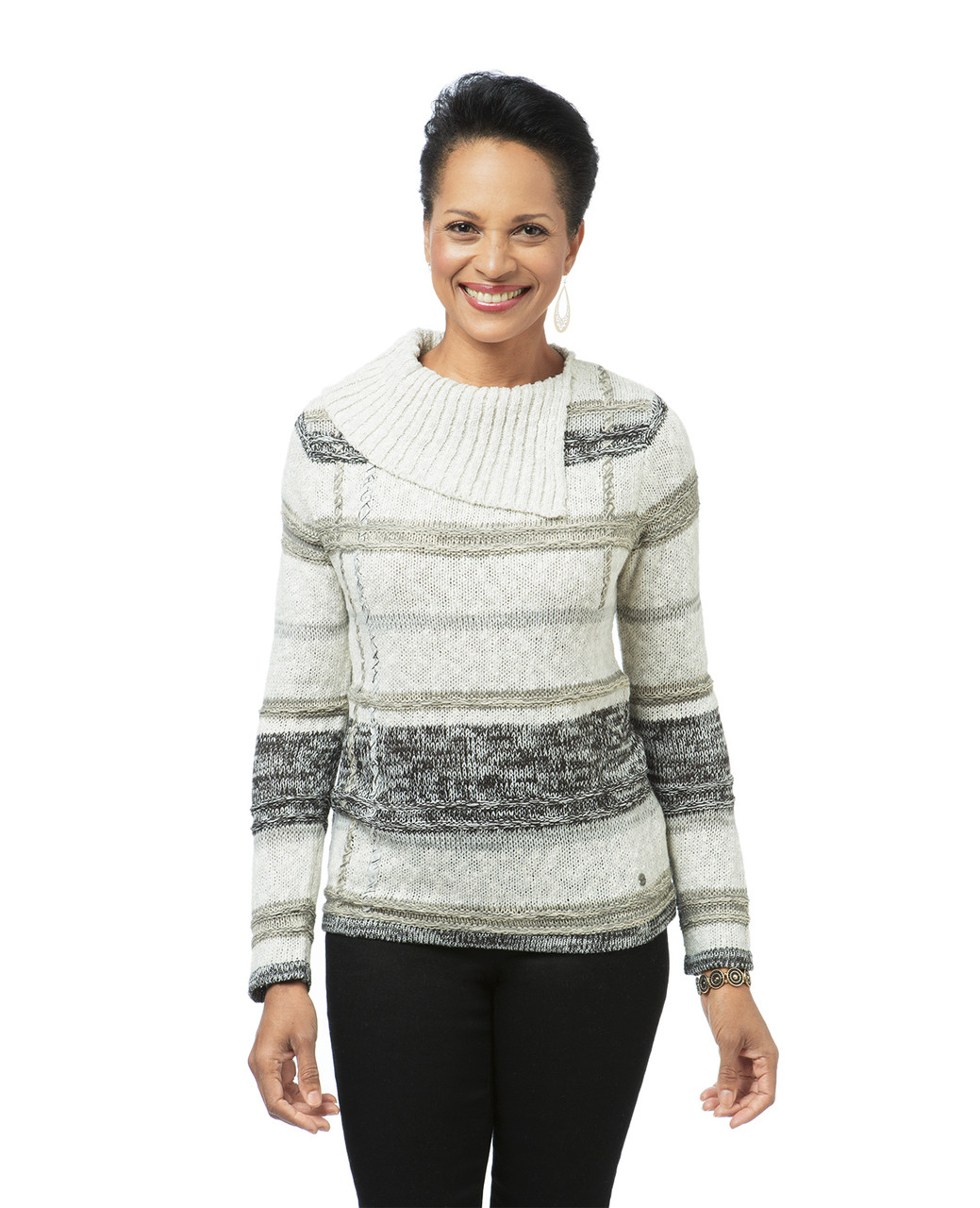 Women's split neck plaid sweater