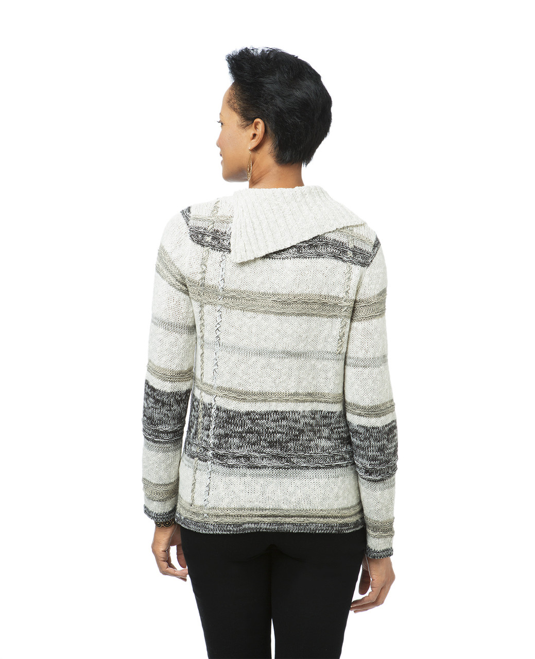 Women's split neck plaid sweater