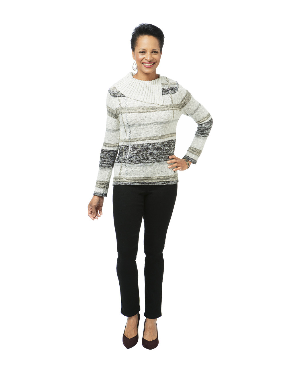 Women's split neck plaid sweater