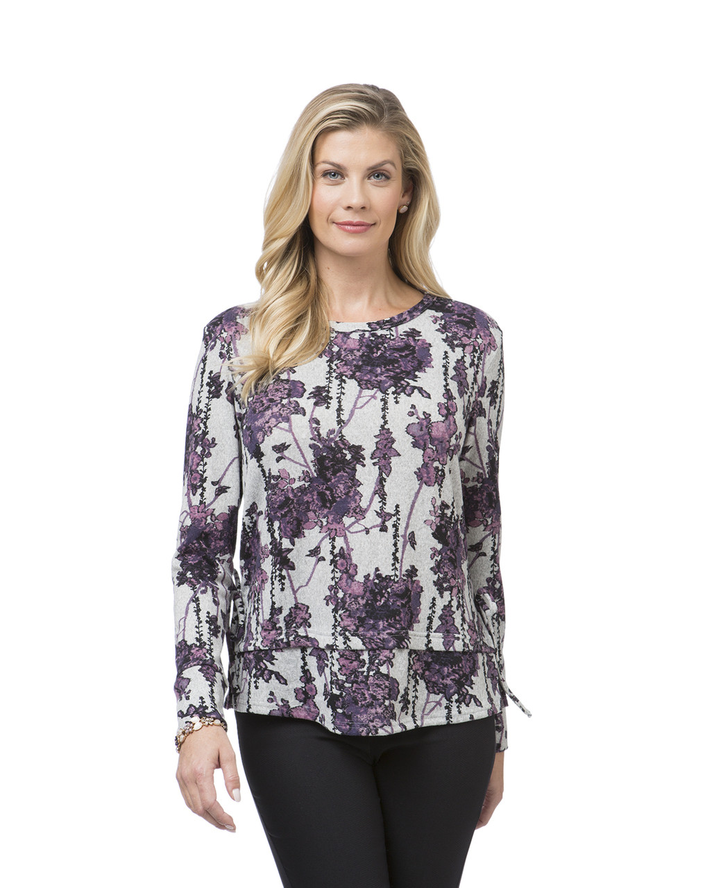 Women's purple double hem floral top